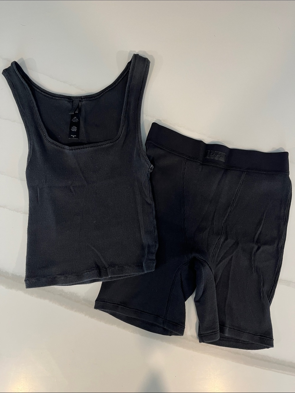SKIMS Black Ribbed Tank and Bike Shorts Set